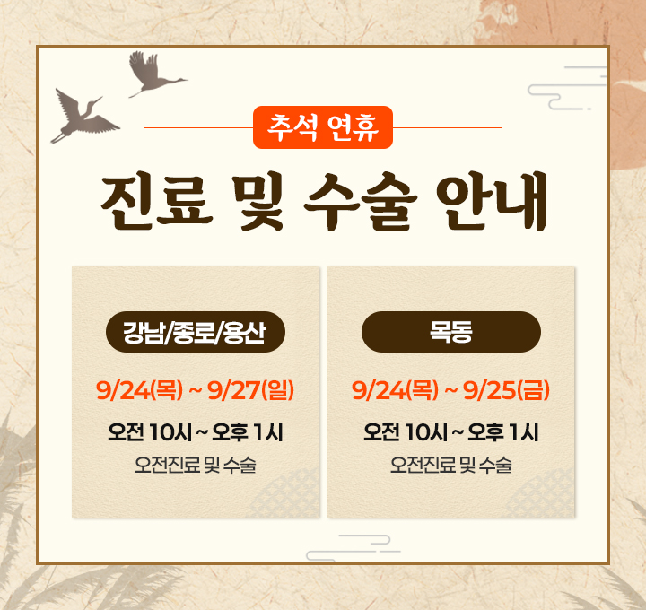 추석 연휴 진료 및 수술 안내